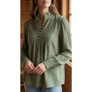 Sundance Mock Neck Eyelet Button up Top Sage Green Small Victorian Prairie